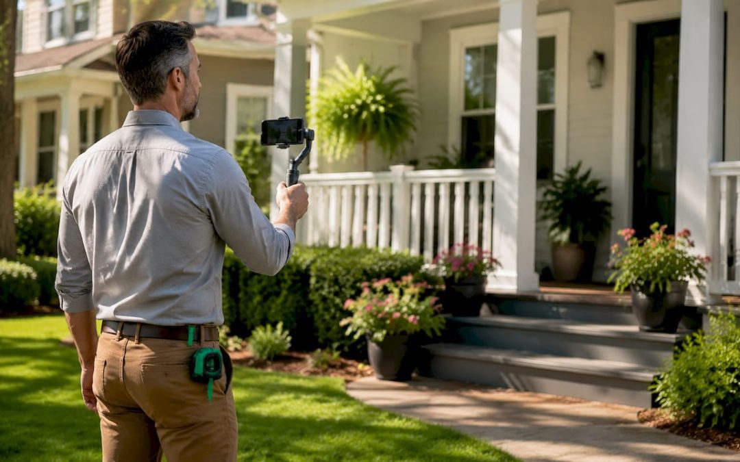 Inspector conducting live video home inspection indoors