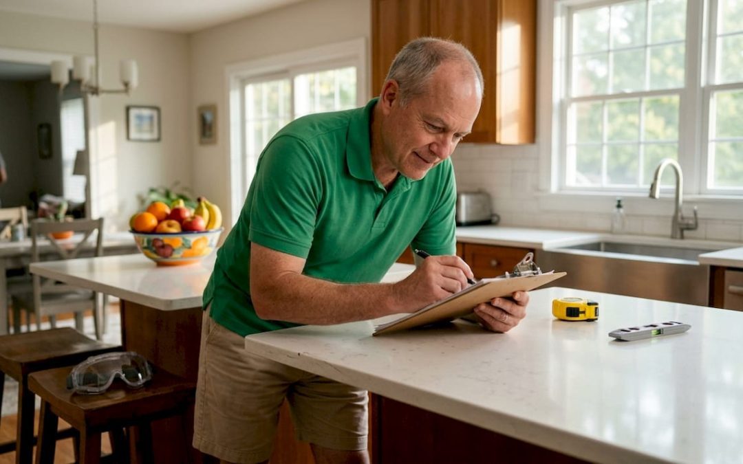 Homebuyer inspecting cracks and stains indoors