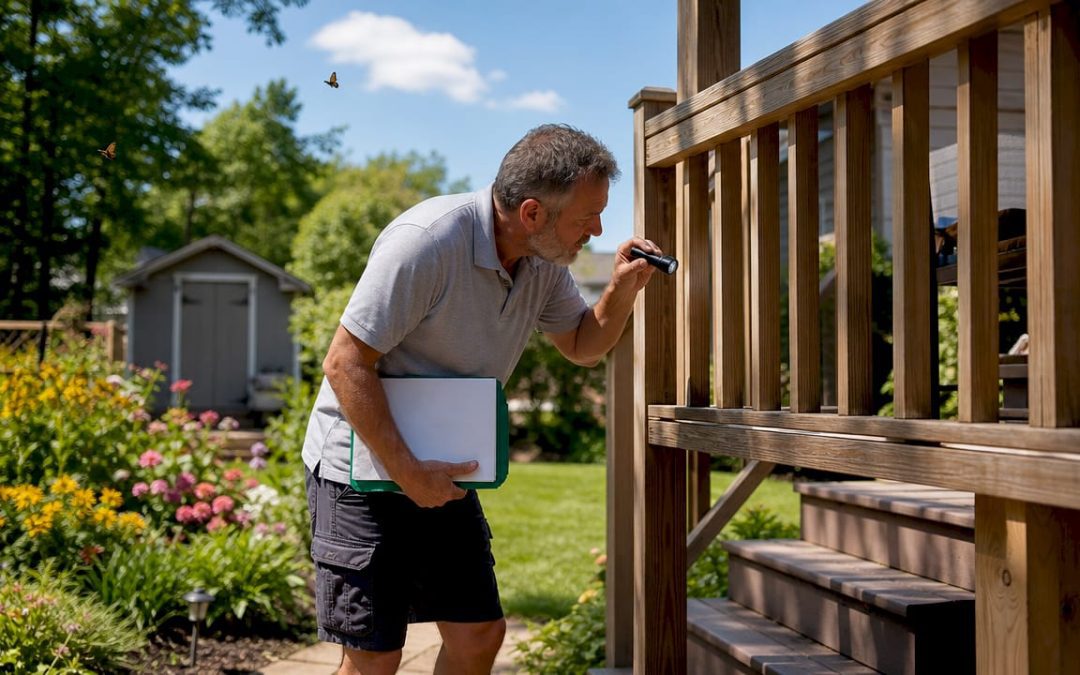 Home inspector examining house exterior