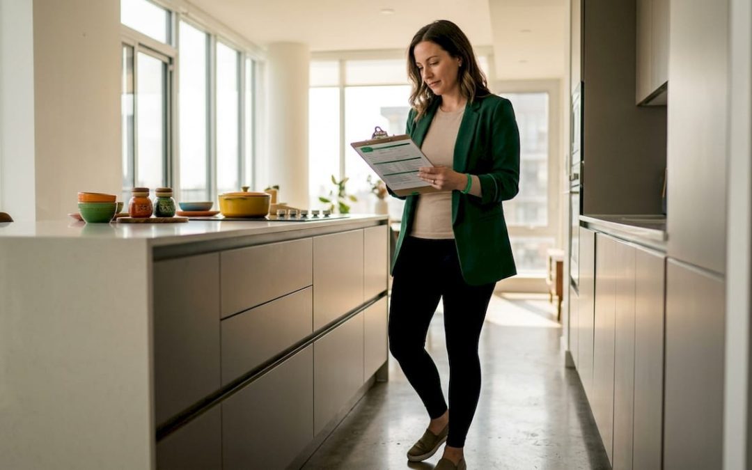 Home inspector evaluating condo interior
