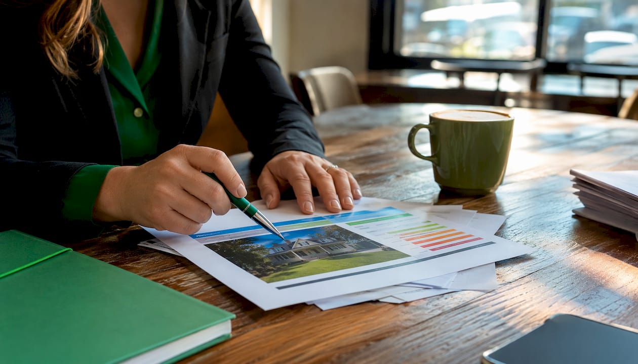 Close-up of real estate agent reviewing appraisal documents