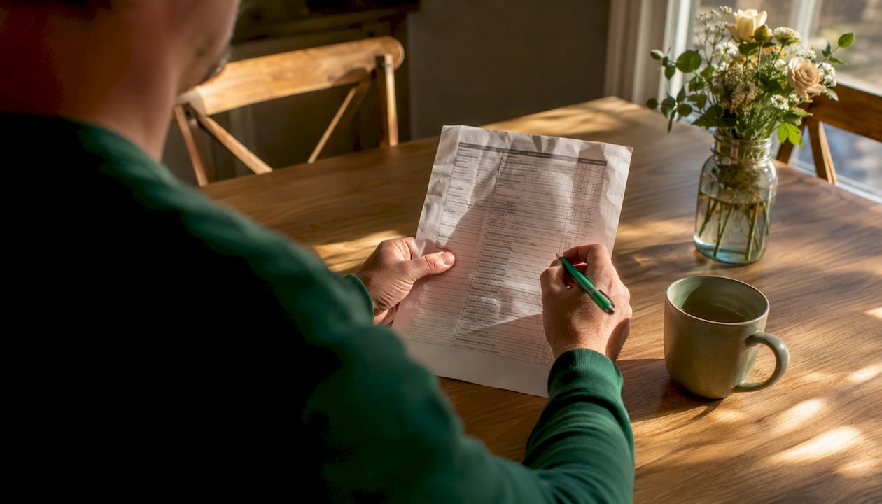 Hands marking home inspection checklist