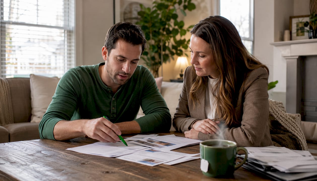 Homebuyer and agent reviewing home repair estimates