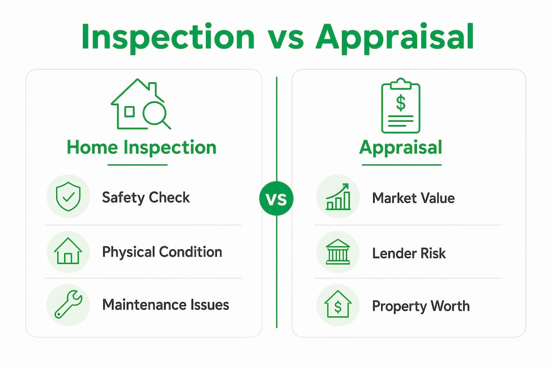 Infographic comparing home inspection and appraisal differences
