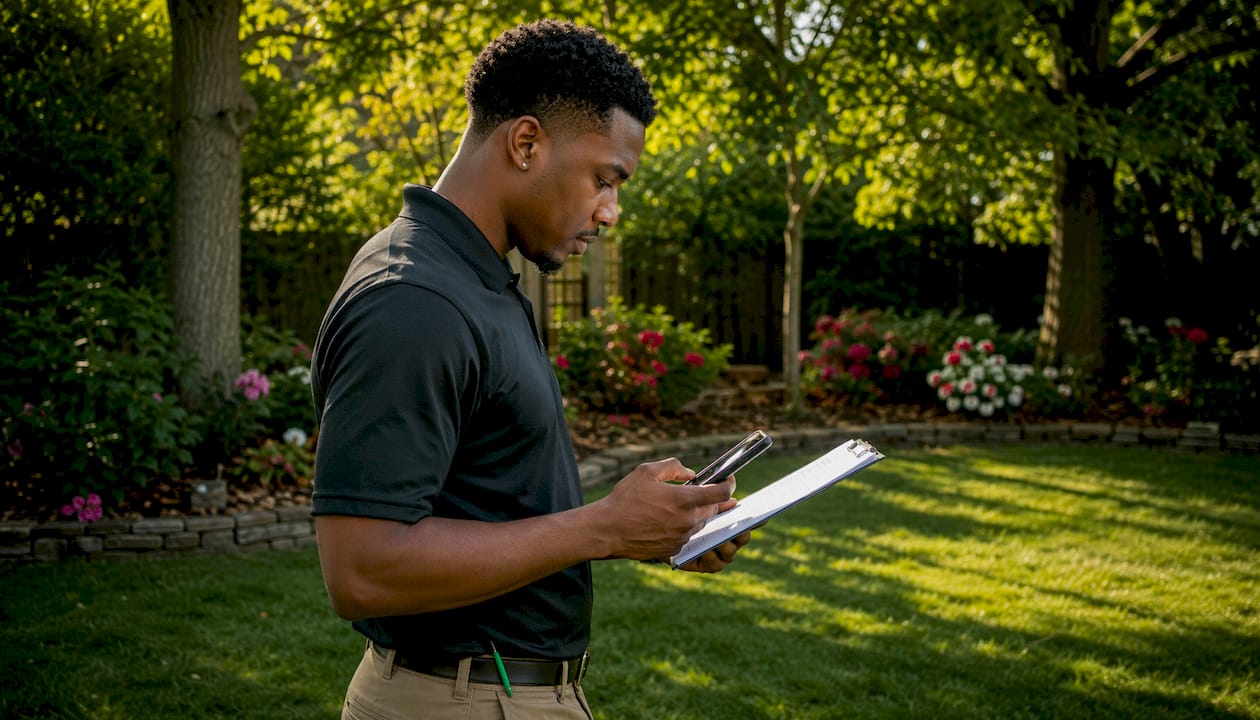 Inspector using mobile app on residential inspection