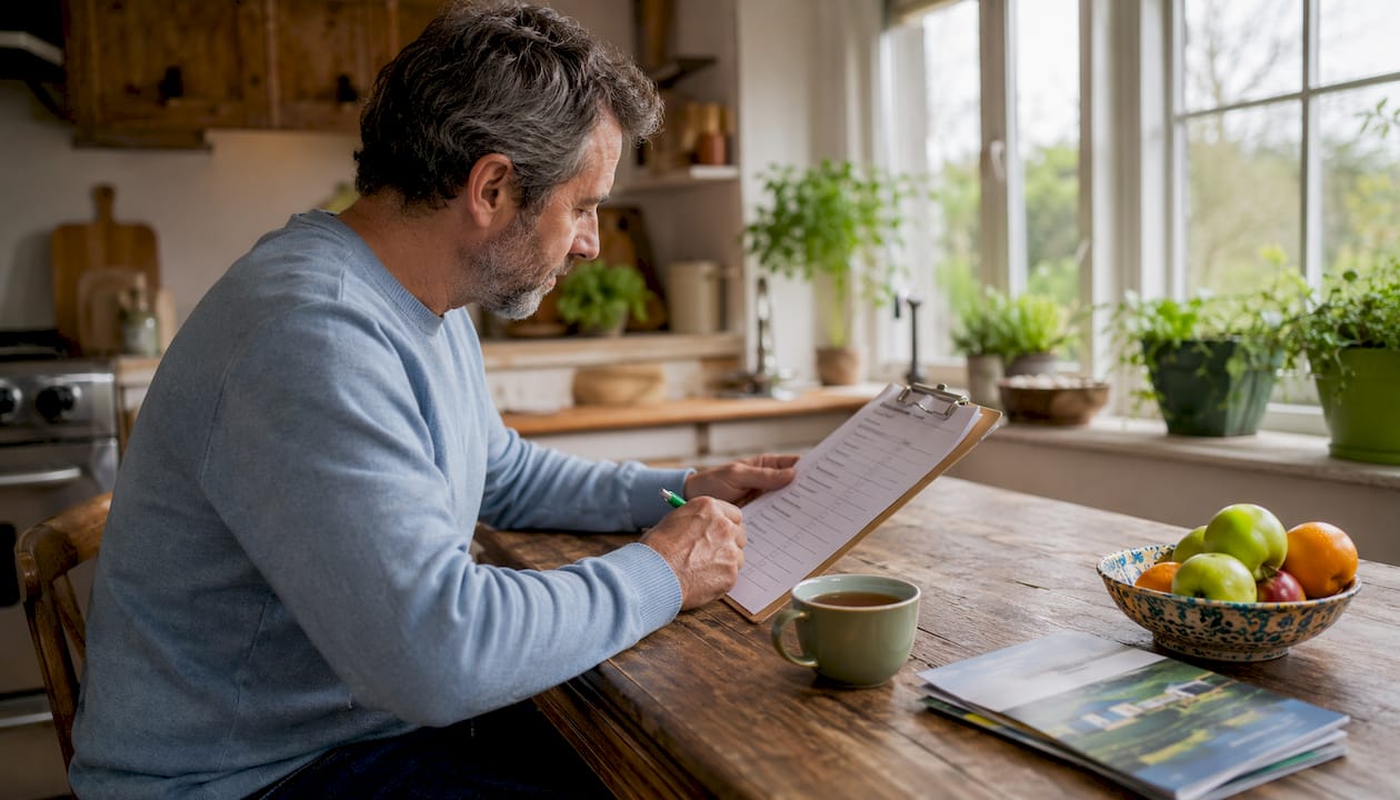 Homeowner reviewing HVAC inspection checklist