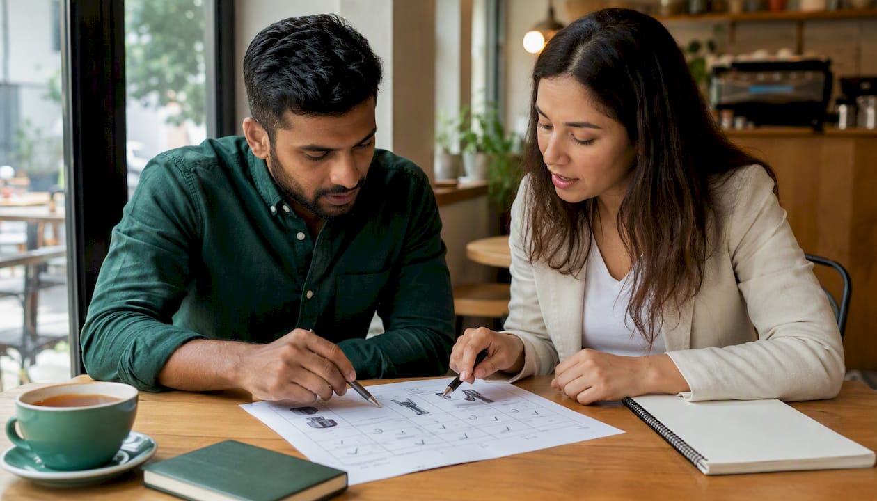 Two agents comparing real estate inspection tools
