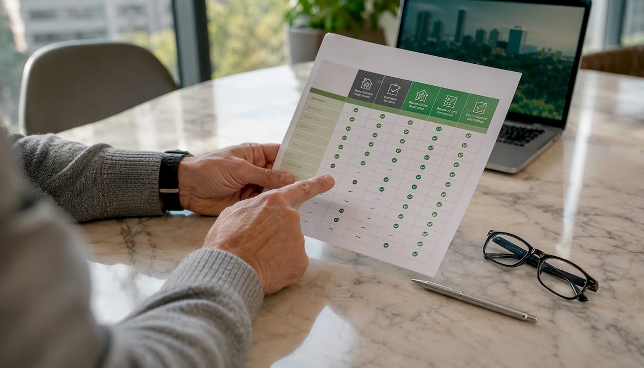 Hands reviewing inspection software comparison chart