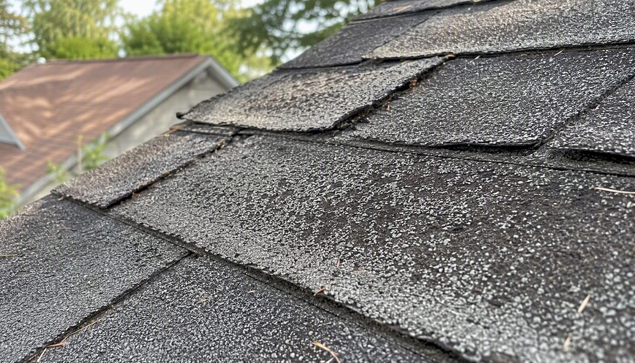 Close-up of aged roof shingles