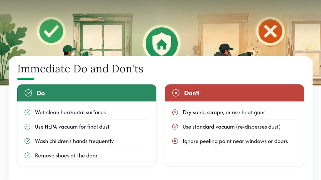 Infographic showing do's and don'ts for lead hazard response
