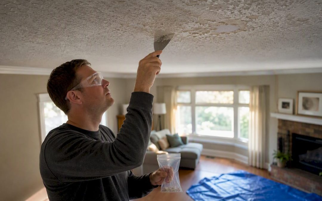 Homeowner safely sampling popcorn ceiling
