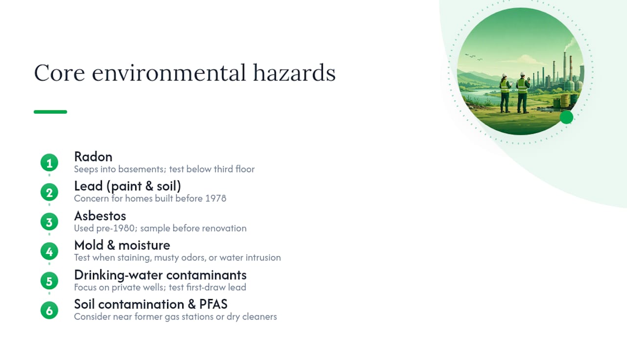Diagram of six environmental hazard categories