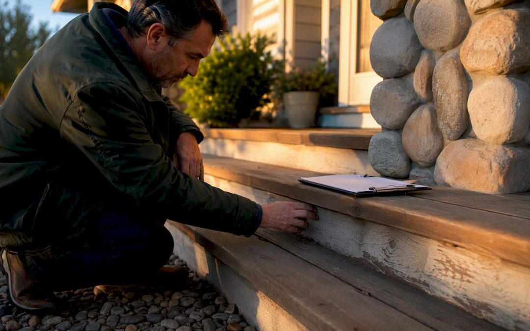 Home inspector checking house siding exterior