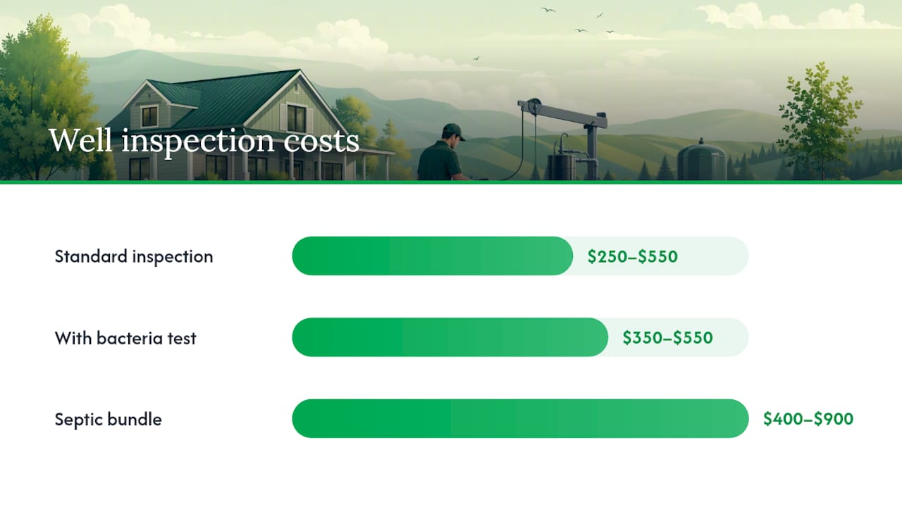 Breakdown chart of well inspection and water testing costs