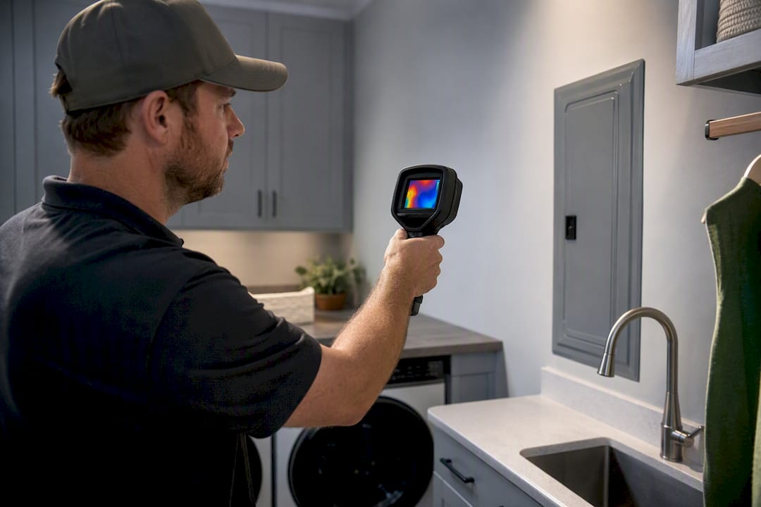 Inspector using thermal camera indoors