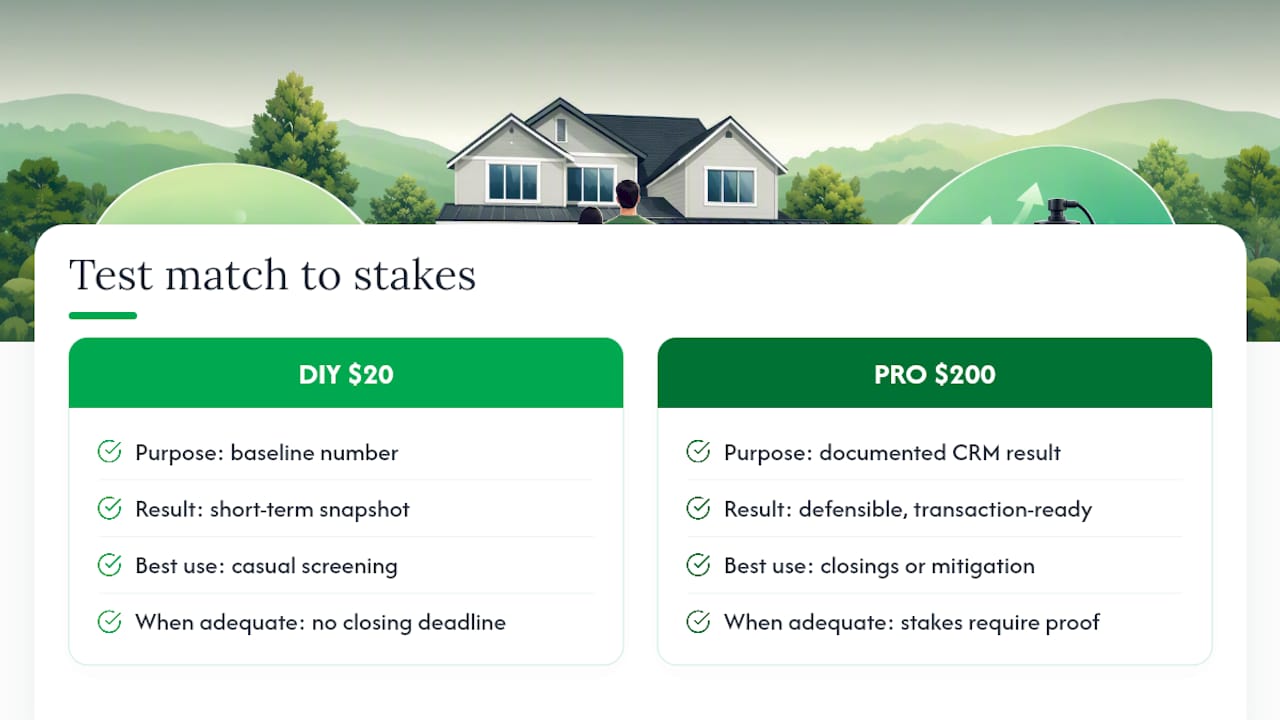 Comparison of radon testing costs and use cases