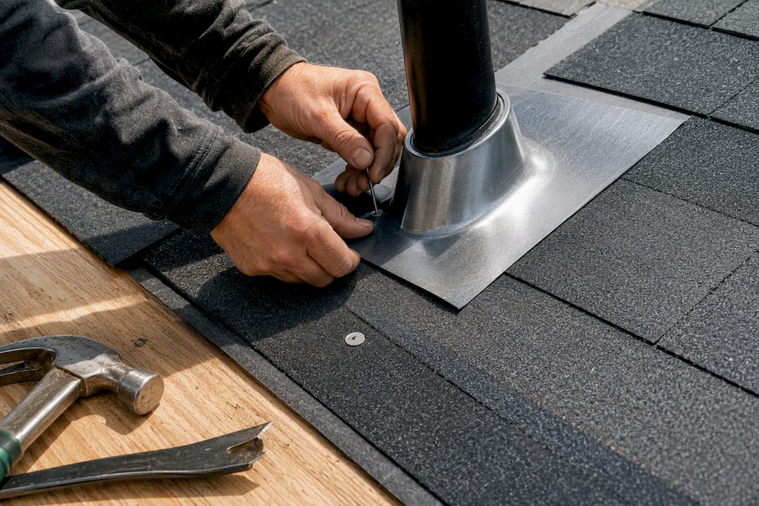 Roof flashing and correctly placed nail