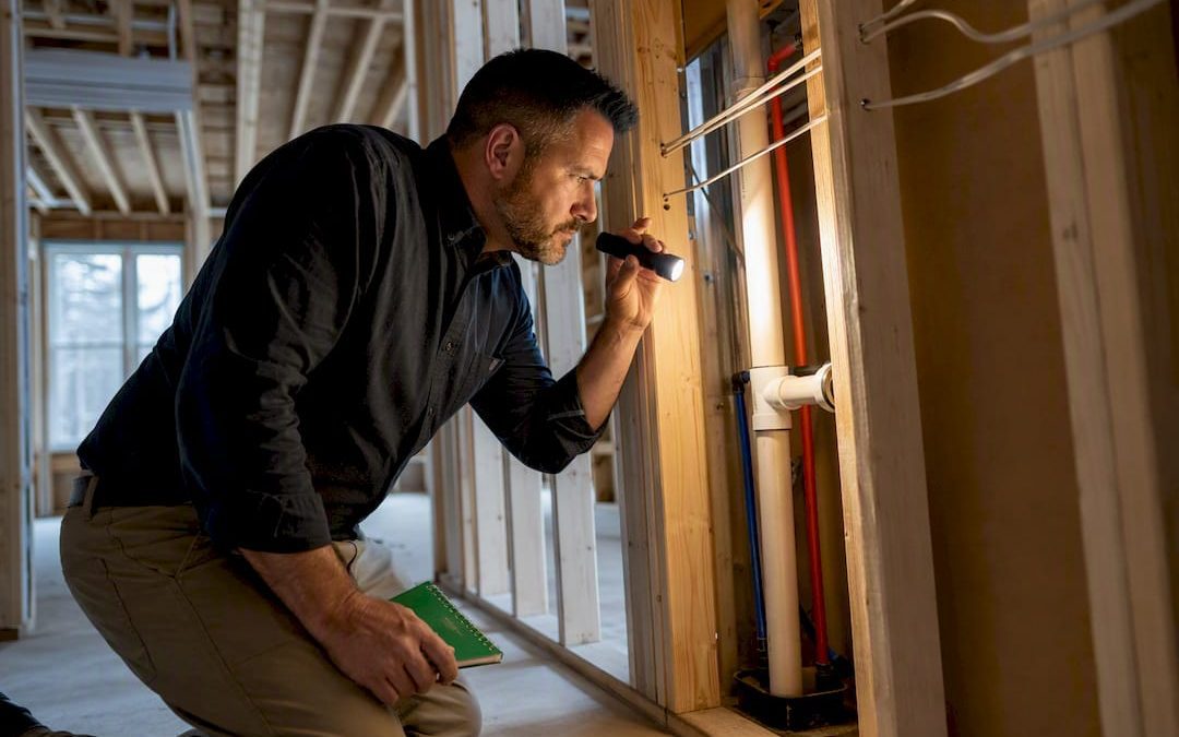 Inspector examining new construction framing