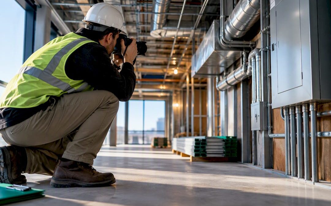 Inspector documenting completed construction work