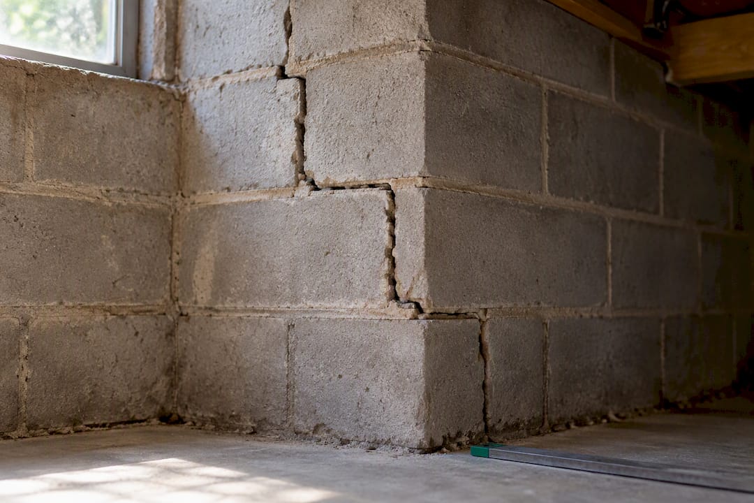 Stair-step crack in concrete block foundation