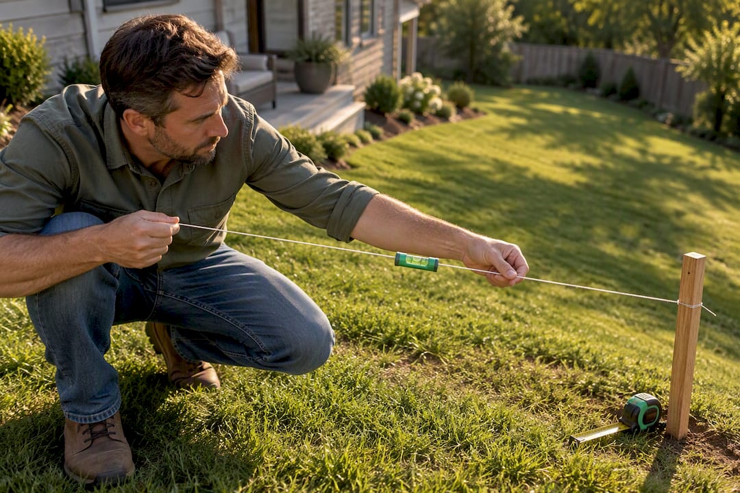 Line level measuring a backyard slope