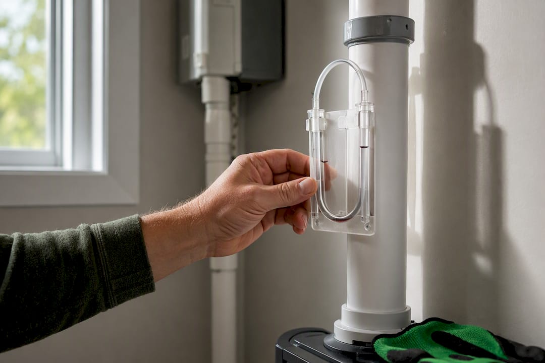 Hand checking a radon system manometer