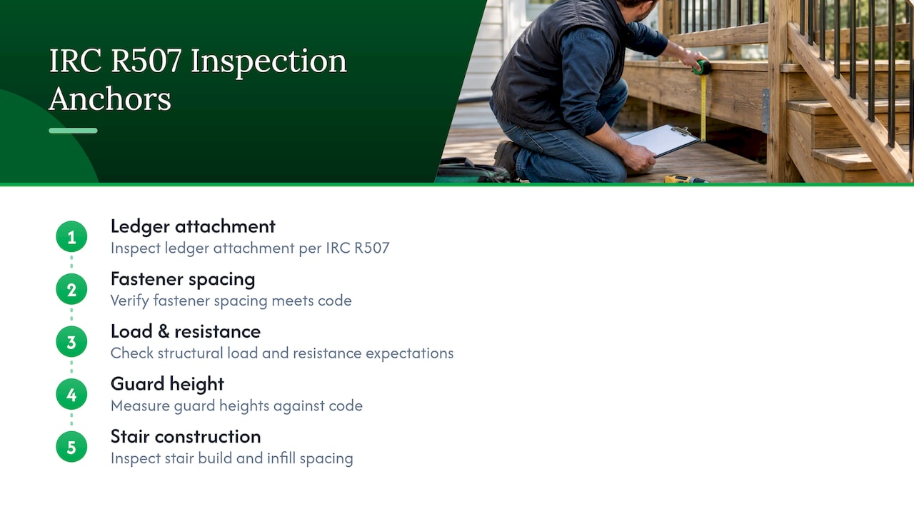 Five IRC R507 deck inspection requirements