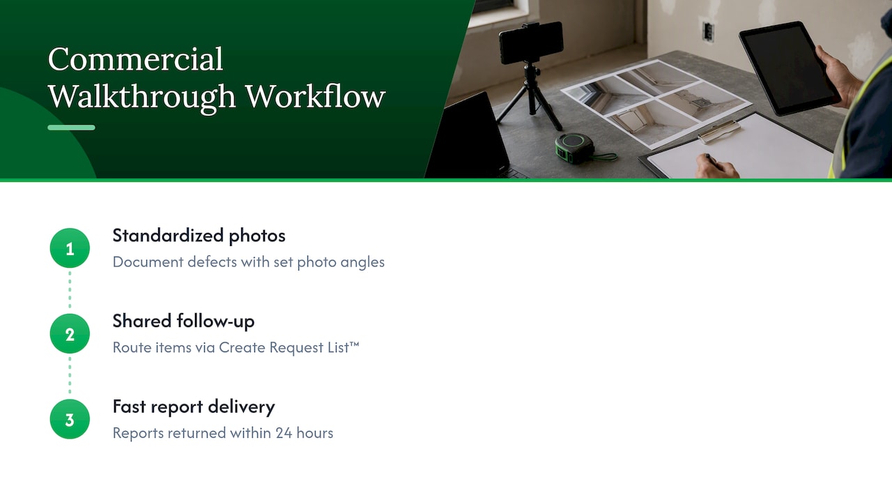 Commercial inspection reporting workflow