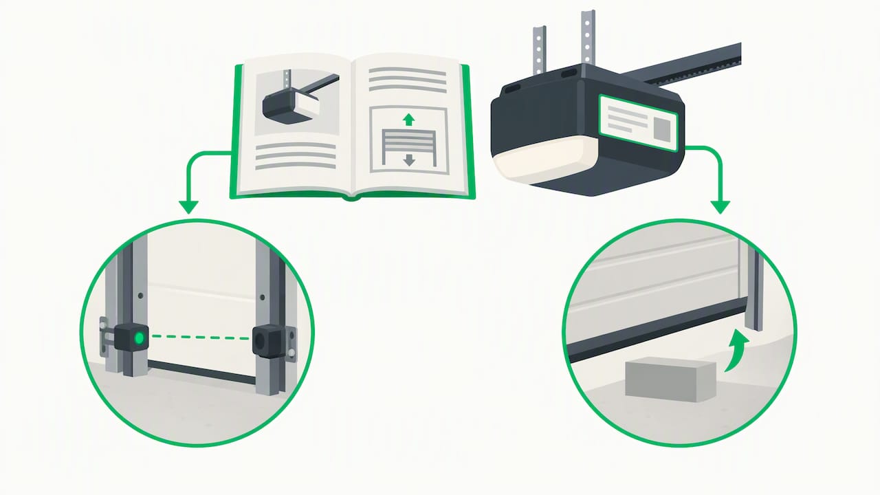Manual and label inform two garage door checks