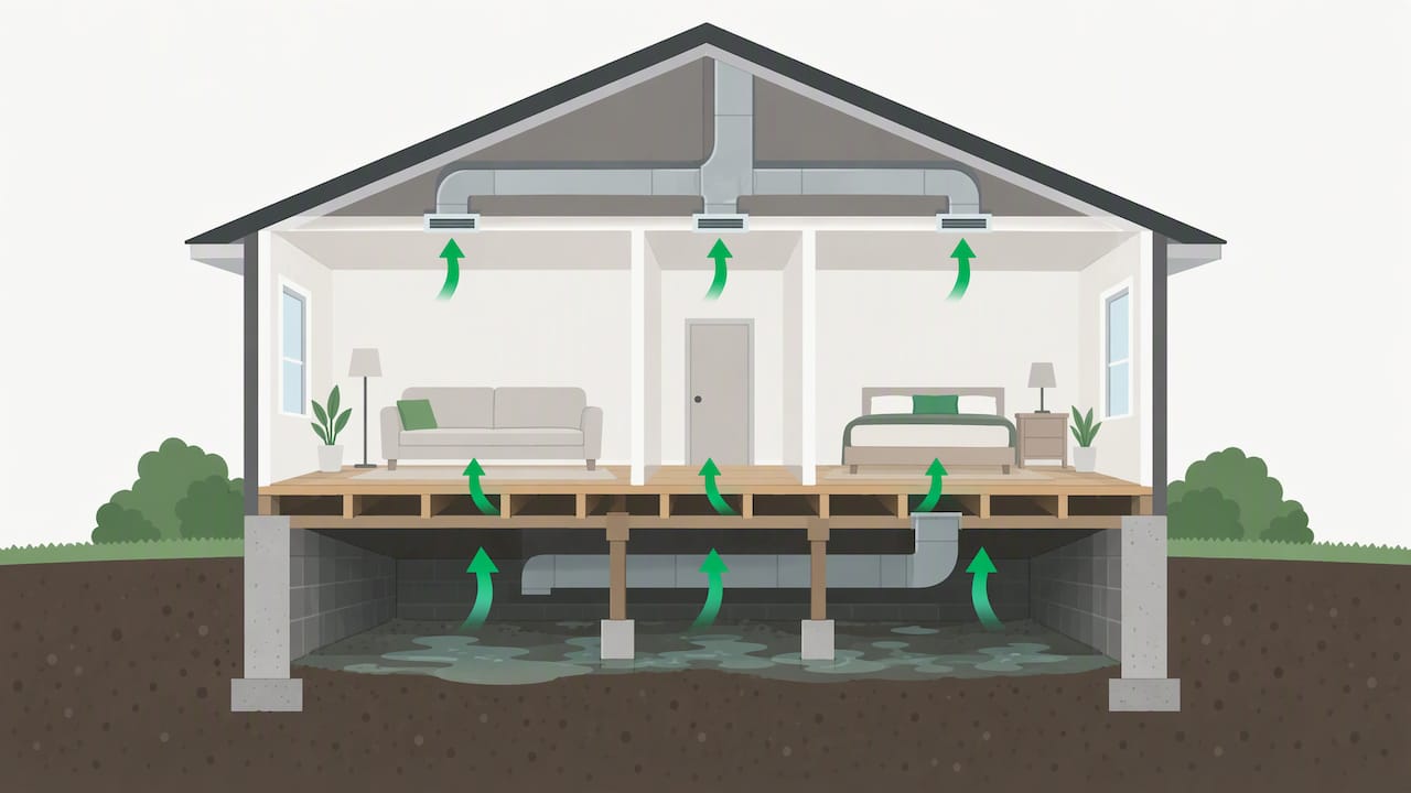 Air moving from crawl space into living areas