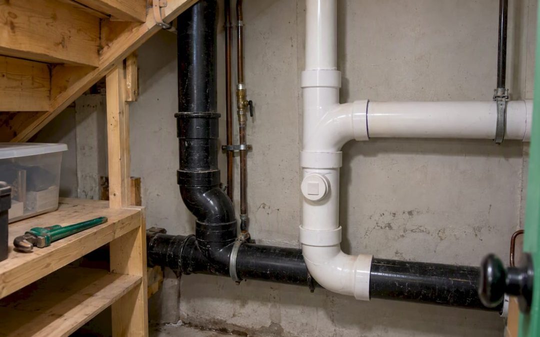 Black ABS and white PVC drain pipes